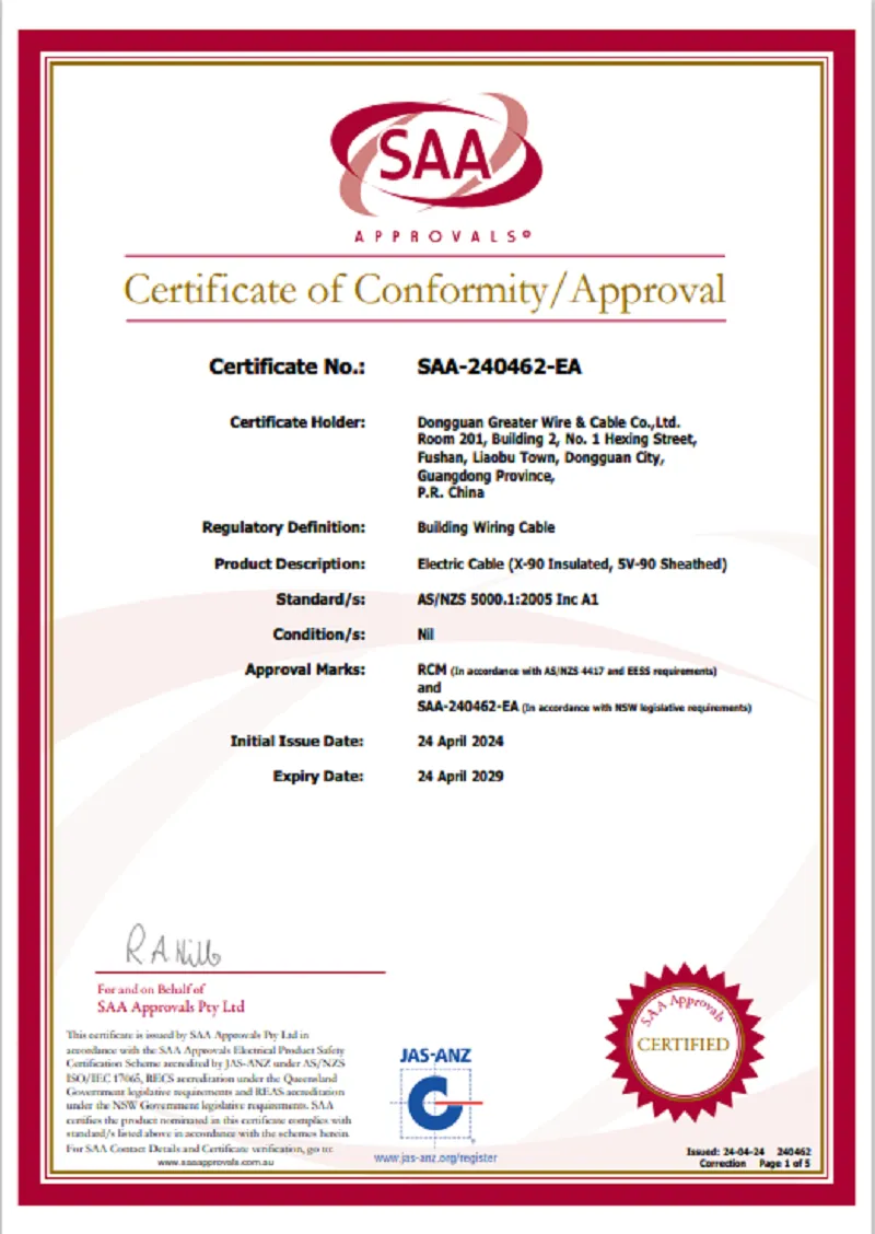 CERTIFICATE ORANGE CIRCULAR CABLE CERTIFICATE ORANGE CIRCULAR CABLE