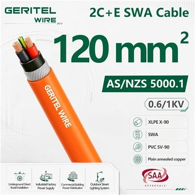 Kabel Kuasa Berperisai Jingga Tugas Berat 120mm2 2 Teras + 35mm2 Bumi